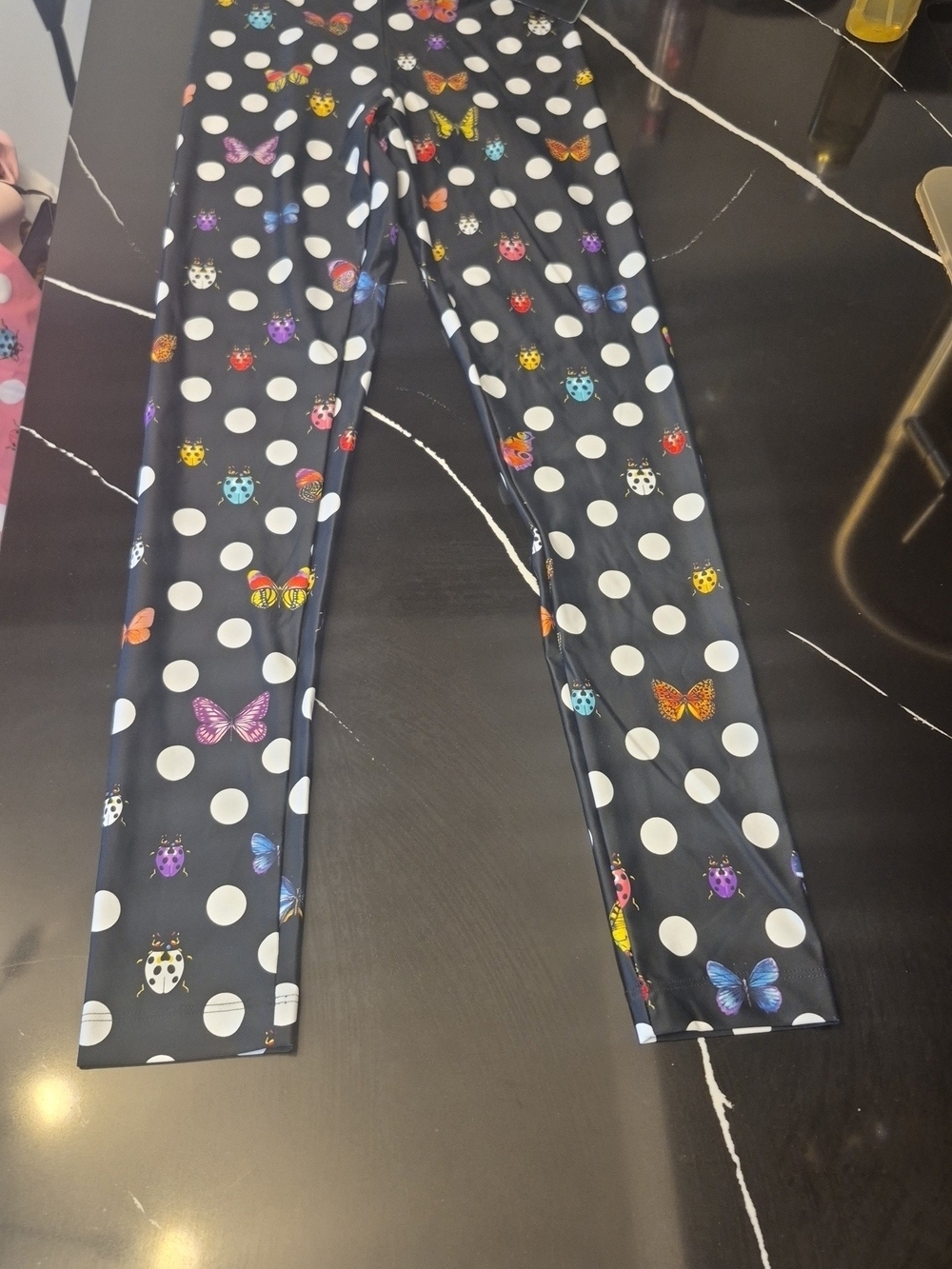 Versace Black Polka Dot Leggings with Multicolor Butterflies and Ladybugs